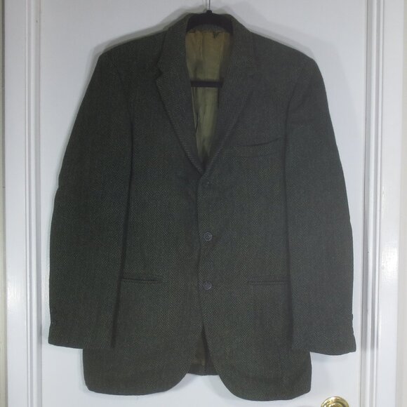 Perth Ltd Jacket Green Vintage Scottish Wool Harris Tweed Lined Blazer Size 42R